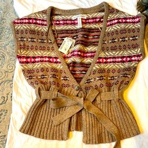 Preppy Knit Vest with Waist Tie NWT Aéropostale Cotton Blend